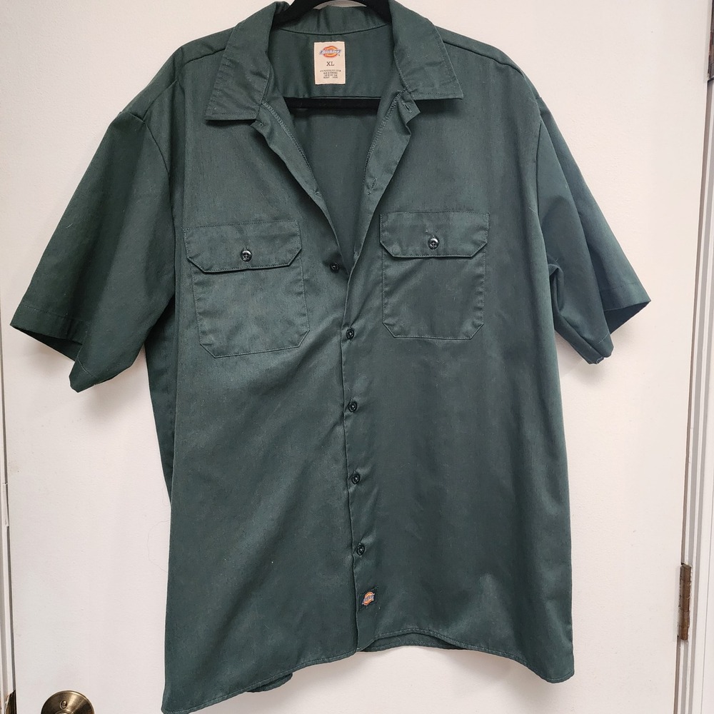 Dickies Mens XL Hunter Green Short Sleeve‎ Work Shirt Button Down 1574GH